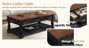 English Elm Retro Solid Wood Lift Top Coffee Table with Hidden Storage and Open Lower Shelf W1445P362857