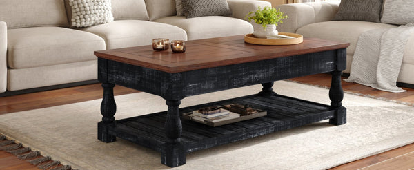 English Elm Retro Solid Wood Lift Top Coffee Table with Hidden Storage and Open Lower Shelf W1445P362857