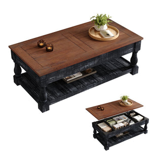 English Elm Retro Solid Wood Lift Top Coffee Table with Hidden Storage and Open Lower Shelf W1445P362857