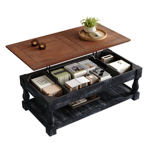English Elm Retro Solid Wood Lift Top Coffee Table with Hidden Storage and Open Lower Shelf W1445P362857