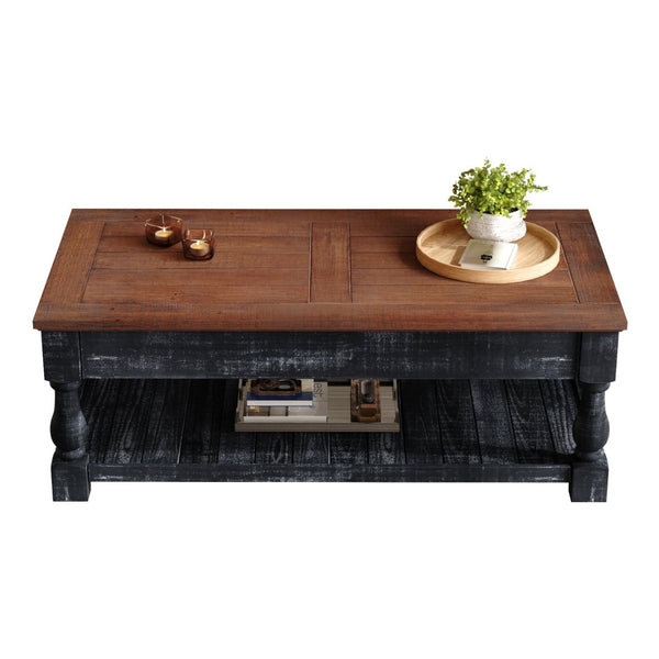 English Elm Retro Solid Wood Lift Top Coffee Table with Hidden Storage and Open Lower Shelf W1445P362857