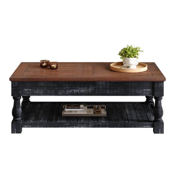 English Elm Retro Solid Wood Lift Top Coffee Table with Hidden Storage and Open Lower Shelf W1445P362857