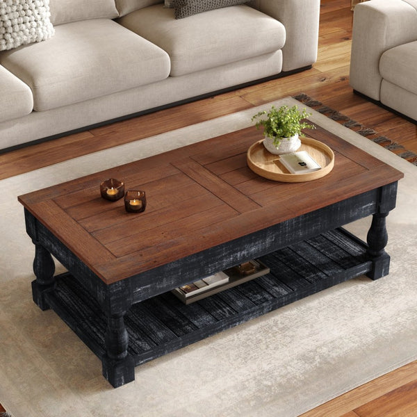 English Elm Retro Solid Wood Lift Top Coffee Table with Hidden Storage and Open Lower Shelf W1445P362857