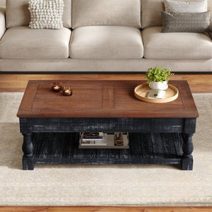 English Elm Retro Solid Wood Lift Top Coffee Table with Hidden Storage and Open Lower Shelf W1445P362857