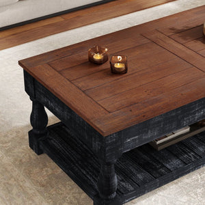English Elm Retro Solid Wood Lift Top Coffee Table with Hidden Storage and Open Lower Shelf W1445P362857
