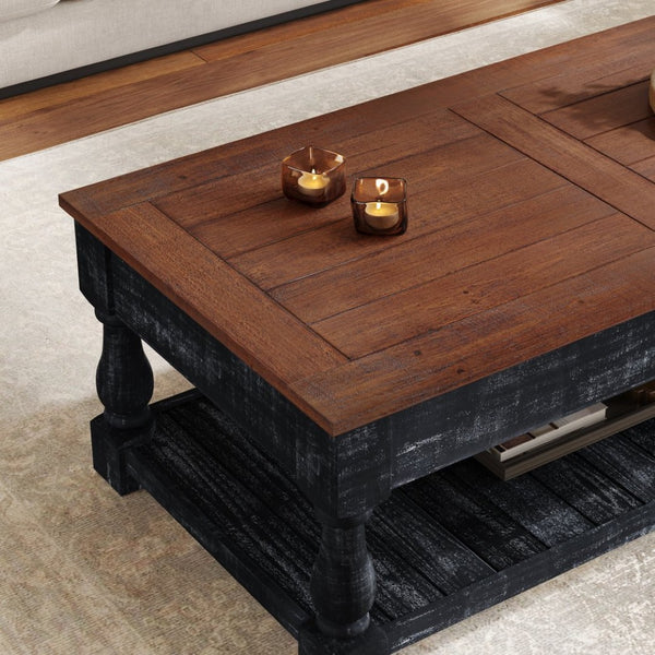 English Elm Retro Solid Wood Lift Top Coffee Table with Hidden Storage and Open Lower Shelf W1445P362857