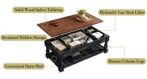 English Elm Retro Solid Wood Lift Top Coffee Table with Hidden Storage and Open Lower Shelf W1445P362857