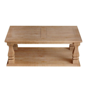 English Elm Rectangular Solid Wood Farmhouse Coffee Table Baluster Legs Whitewashed Plank Top Shelf Antique Natural W1445P362861