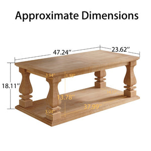 English Elm Rectangular Solid Wood Farmhouse Coffee Table Baluster Legs Whitewashed Plank Top Shelf Antique Natural W1445P362861
