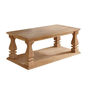 English Elm Rectangular Solid Wood Farmhouse Coffee Table Baluster Legs Whitewashed Plank Top Shelf Antique Natural W1445P362861