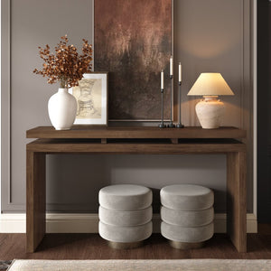 English Elm 60'' Farmhouse Console Table Distressed Solid Wood Two Open Shelves Entryway Accent W1445P482274