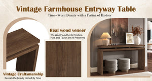 English Elm 60'' Farmhouse Console Table Distressed Solid Wood Two Open Shelves Entryway Accent W1445P482274