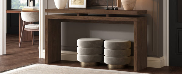 English Elm 60'' Farmhouse Console Table Distressed Solid Wood Two Open Shelves Entryway Accent W1445P482274