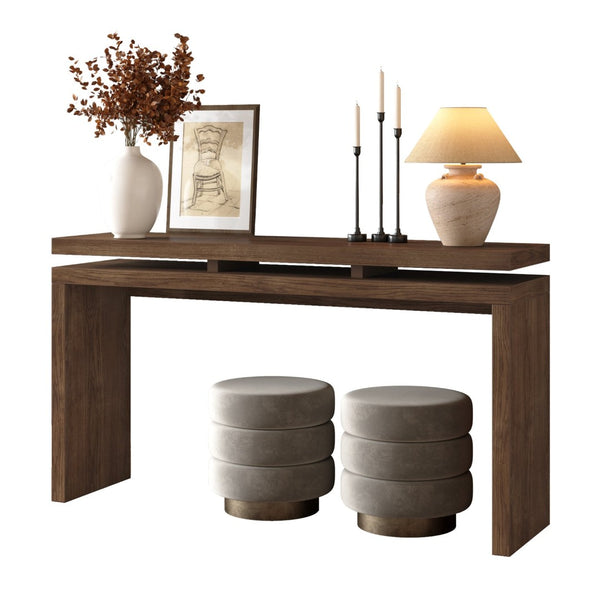 English Elm 60'' Farmhouse Console Table Distressed Solid Wood Two Open Shelves Entryway Accent W1445P482274