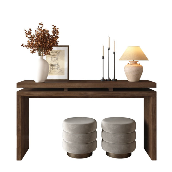 English Elm 60'' Farmhouse Console Table Distressed Solid Wood Two Open Shelves Entryway Accent W1445P482274