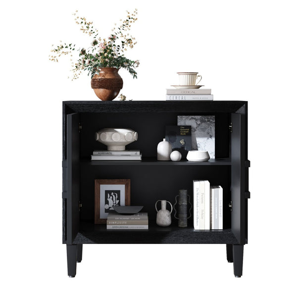 English Elm Mid-century Sunburst Credenza with Tapered Legs and Adjustable Shelf for Small Spaces W1445P492494