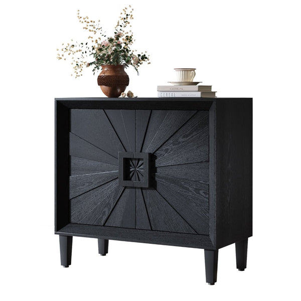 English Elm Mid-century Sunburst Credenza with Tapered Legs and Adjustable Shelf for Small Spaces W1445P492494