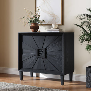 English Elm Mid-century Sunburst Credenza with Tapered Legs and Adjustable Shelf for Small Spaces W1445P492494