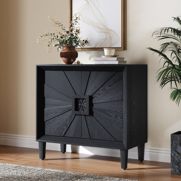English Elm Mid-century Sunburst Credenza with Tapered Legs and Adjustable Shelf for Small Spaces W1445P492494