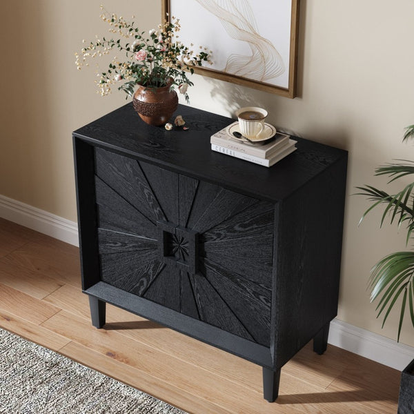 English Elm Mid-century Sunburst Credenza with Tapered Legs and Adjustable Shelf for Small Spaces W1445P492494