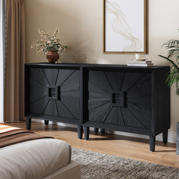 English Elm Mid-century Sunburst Credenza with Tapered Legs and Adjustable Shelf for Small Spaces W1445P492494