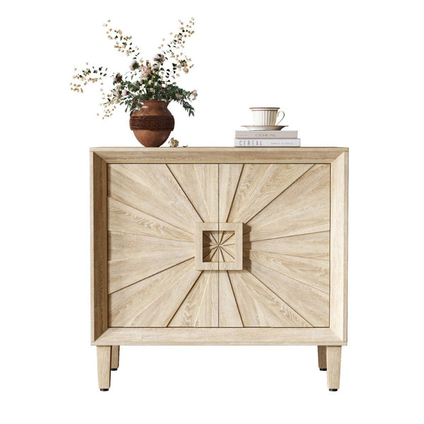 English Elm Mid-century Sunburst Credenza with Tapered Legs and Adjustable Shelf for Small Spaces Antique Natural W1445P492495