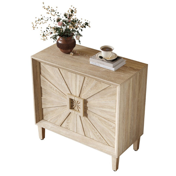 English Elm Mid-century Sunburst Credenza with Tapered Legs and Adjustable Shelf for Small Spaces Antique Natural W1445P492495