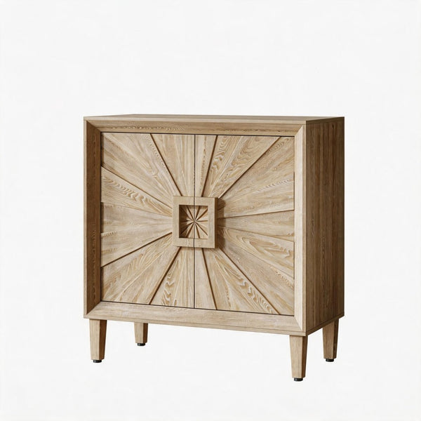 English Elm Mid-century Sunburst Credenza with Tapered Legs and Adjustable Shelf for Small Spaces Antique Natural W1445P492495