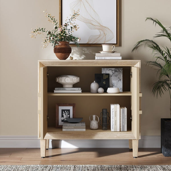 English Elm Mid-century Sunburst Credenza with Tapered Legs and Adjustable Shelf for Small Spaces Antique Natural W1445P492495