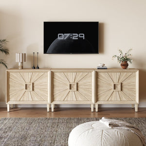 English Elm Mid-century Sunburst Credenza with Tapered Legs and Adjustable Shelf for Small Spaces Antique Natural W1445P492495