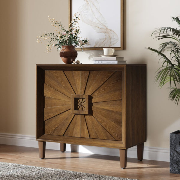 English Elm Mid-century Sunburst Credenza with Tapered Legs and Adjustable Shelf for Small Spaces Antique Brown W1445P492496