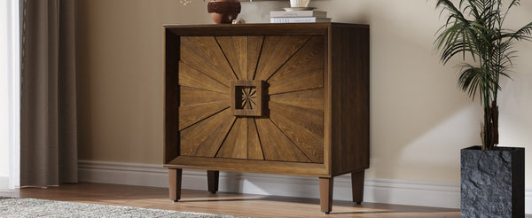 English Elm Mid-century Sunburst Credenza with Tapered Legs and Adjustable Shelf for Small Spaces Antique Brown W1445P492496