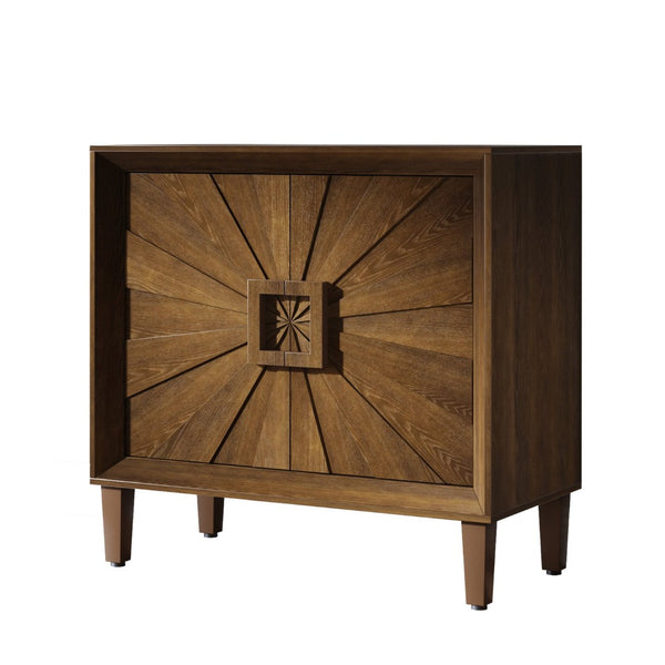 English Elm Mid-century Sunburst Credenza with Tapered Legs and Adjustable Shelf for Small Spaces Antique Brown W1445P492496