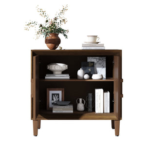 English Elm Mid-century Sunburst Credenza with Tapered Legs and Adjustable Shelf for Small Spaces Antique Brown W1445P492496