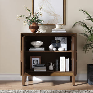 English Elm Mid-century Sunburst Credenza with Tapered Legs and Adjustable Shelf for Small Spaces Antique Brown W1445P492496