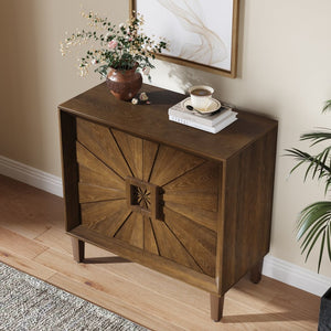 English Elm Mid-century Sunburst Credenza with Tapered Legs and Adjustable Shelf for Small Spaces Antique Brown W1445P492496