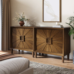 English Elm Mid-century Sunburst Credenza with Tapered Legs and Adjustable Shelf for Small Spaces Antique Brown W1445P492496