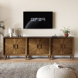 English Elm Mid-century Sunburst Credenza with Tapered Legs and Adjustable Shelf for Small Spaces Antique Brown W1445P492496