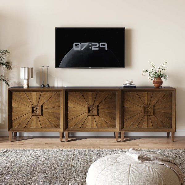 English Elm Mid-century Sunburst Credenza with Tapered Legs and Adjustable Shelf for Small Spaces Antique Brown W1445P492496