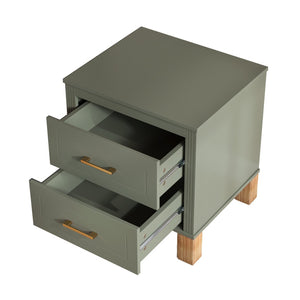 English Elm 2 Drawer Nightstand Fluted Mdf Body Solid Wood Legs Sleek Metal Handles Compact Bedside Storage Olive W1445P494001