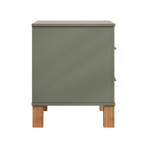 English Elm 2 Drawer Nightstand Fluted Mdf Body Solid Wood Legs Sleek Metal Handles Compact Bedside Storage Olive W1445P494001