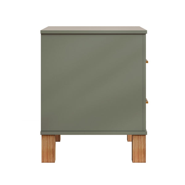 English Elm 2 Drawer Nightstand Fluted Mdf Body Solid Wood Legs Sleek Metal Handles Compact Bedside Storage Olive W1445P494001