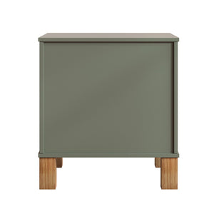 English Elm 2 Drawer Nightstand Fluted Mdf Body Solid Wood Legs Sleek Metal Handles Compact Bedside Storage Olive W1445P494001
