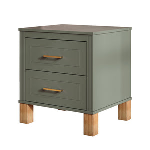 English Elm 2 Drawer Nightstand Fluted Mdf Body Solid Wood Legs Sleek Metal Handles Compact Bedside Storage Olive W1445P494001
