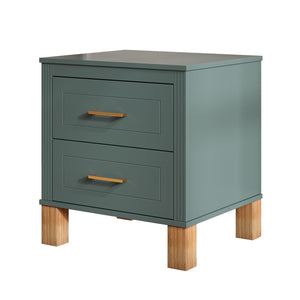 English Elm 2 Drawer Nightstand Fluted Mdf Body Solid Wood Legs Sleek Metal Handles Compact Bedside Storage Blue W1445P494002