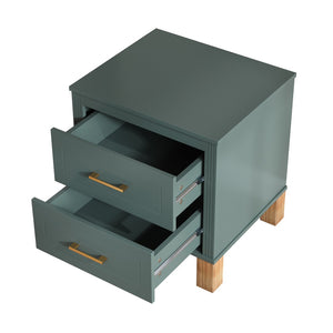 English Elm 2 Drawer Nightstand Fluted Mdf Body Solid Wood Legs Sleek Metal Handles Compact Bedside Storage Blue W1445P494002