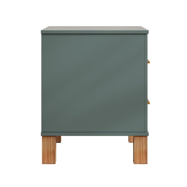 English Elm 2 Drawer Nightstand Fluted Mdf Body Solid Wood Legs Sleek Metal Handles Compact Bedside Storage Blue W1445P494002