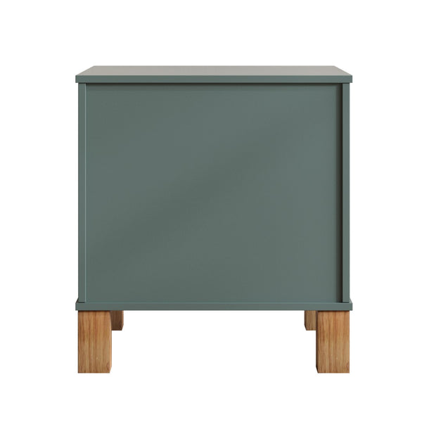 English Elm 2 Drawer Nightstand Fluted Mdf Body Solid Wood Legs Sleek Metal Handles Compact Bedside Storage Blue W1445P494002