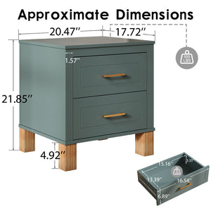 English Elm 2 Drawer Nightstand Fluted Mdf Body Solid Wood Legs Sleek Metal Handles Compact Bedside Storage Blue W1445P494002
