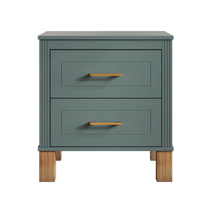 English Elm 2 Drawer Nightstand Fluted Mdf Body Solid Wood Legs Sleek Metal Handles Compact Bedside Storage Blue W1445P494002